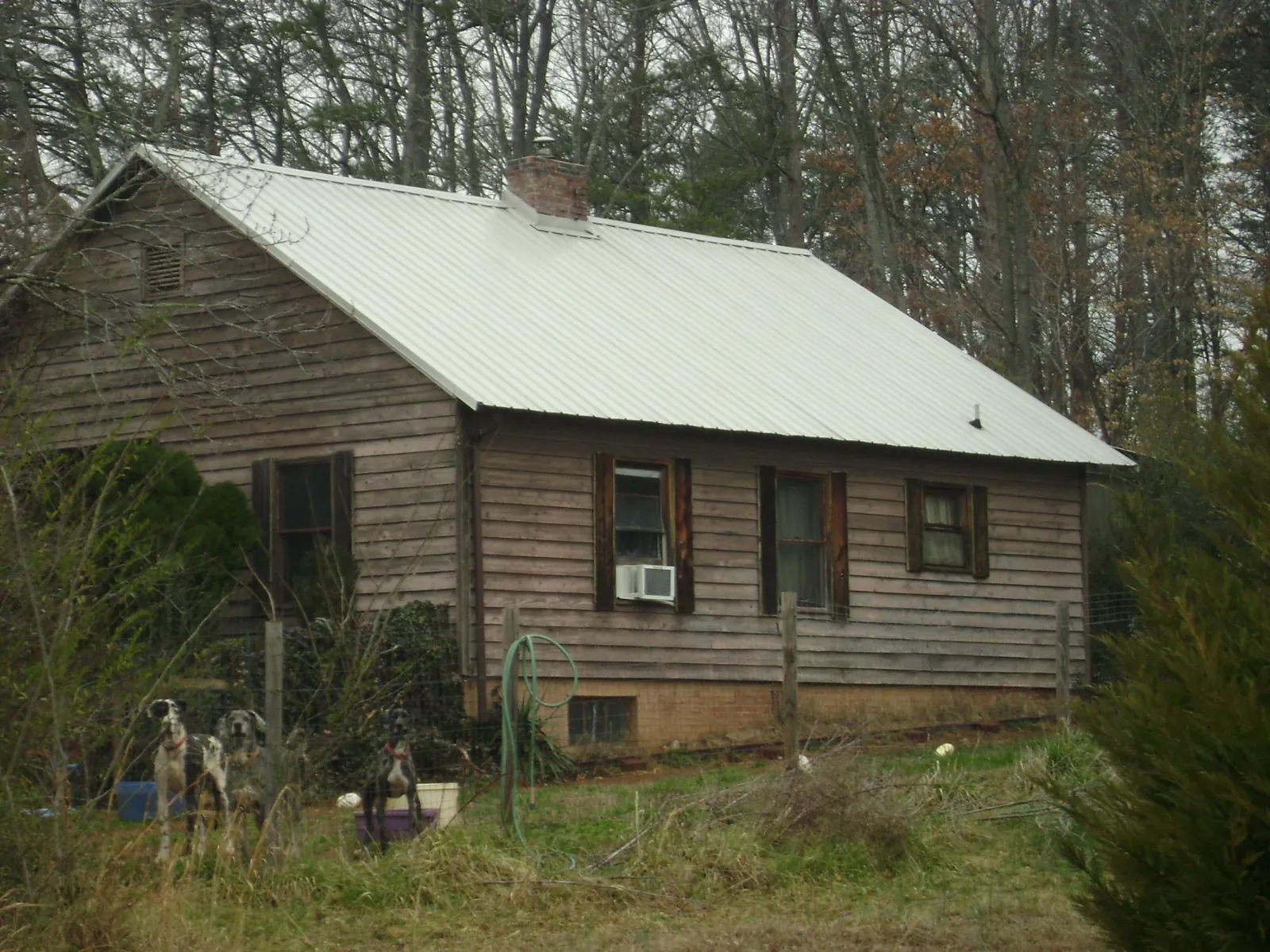 White metal roof on an old wood sided farmhouse, from a Asphalt Shingle Roof Repair job in New England